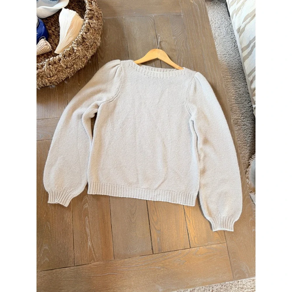 Brochu Walker Cashmere Balloon Sleeve Sweater Womens Beige Medium LUX2536